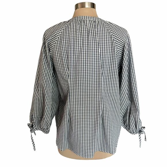 Free Assembly Gingham Plaid Navy White Button Up Shirt LRG Peasant Casual Spring - Picture 5 of 9